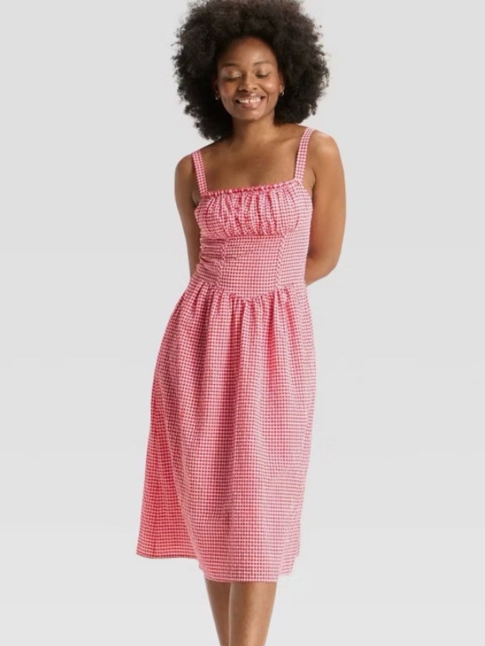 Wild Fable Red Gingham Smocked Midi Dress